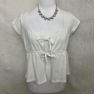 Faded Rose White Double Bow Tie Front Top NWT Size Medium Romantic Coquette Cute